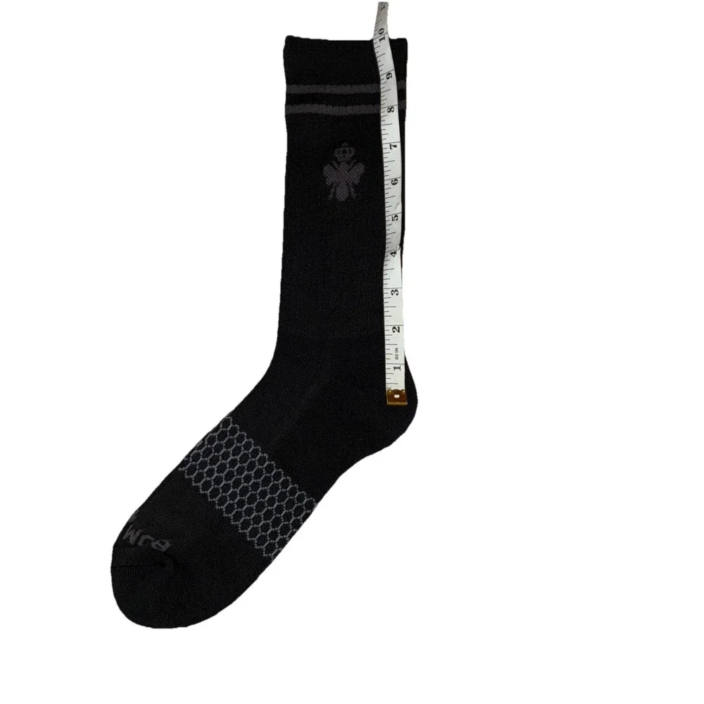 BOMBAS Socks Men's L (US 9.5-13) Black Gray Stripe Calf Logo NEW Lot Of 6